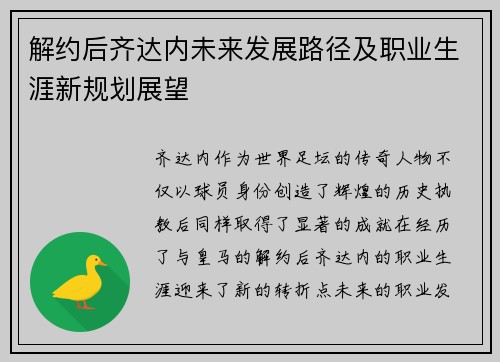 解约后齐达内未来发展路径及职业生涯新规划展望
